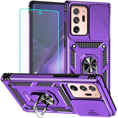 for Galaxy Note 20 Ultra Case with Screen Protector: [Military Grade 20ft. Drop Tested] Ring Shockproof Protective Phone Case for - Samsung Galaxy Note 20 Ultra (Purple)