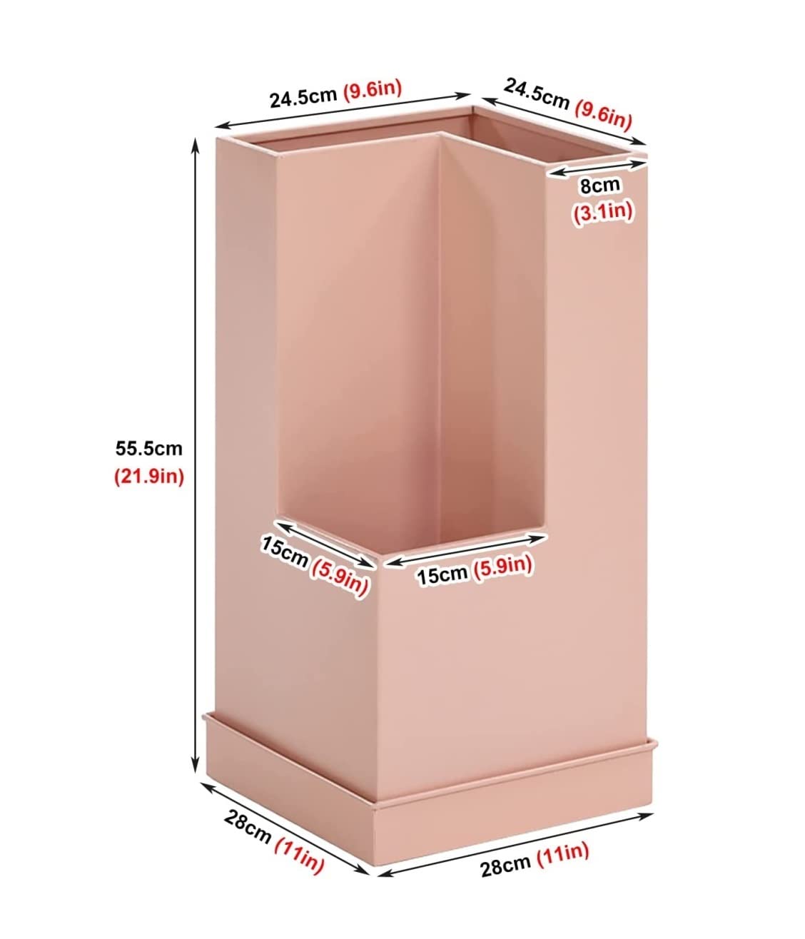 Portaombrelli Moderno Nordico con Vaschetta Raccogligocce, Portaombrelli per Ufficio, Garage, Porta D'Ingresso, Portaombrelli per Porta D'Ingresso（Pink-28 X 28 X 55.5 Cm）