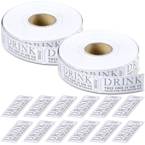 TaoBary 2 Rolls 1000 Pcs Free Drink Beverage Ticket Roll Raffle Party Tickets for Events Wedding and Parties(Simple)