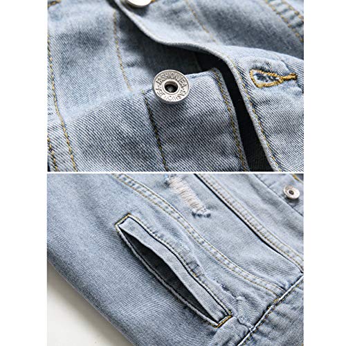 Image of LZLER Men's Denim Jackets Distressed Destroyed Classic Vintage Slim Fit Ripped Fashion Trendy Trucker Jean Jackets