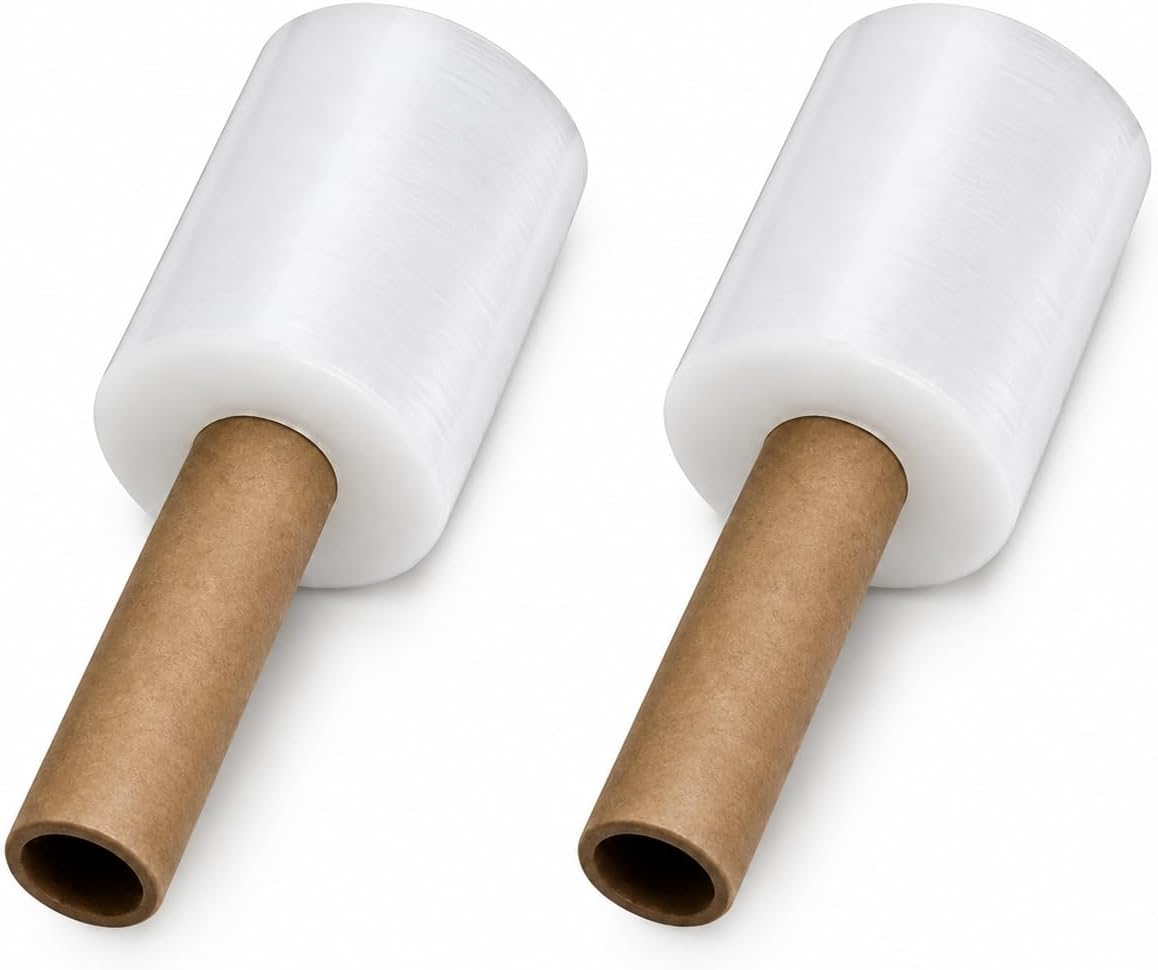 Berta 2-Pack, Stretch Wrap Roll 5 inch - 1000 ft 80 Gauge Clear Cling Plastic Wrap Extended Core Handle Industrial Strength Mini Hand Roll, Baggage/Luggage/Furniture/Packing/Moving Supplies