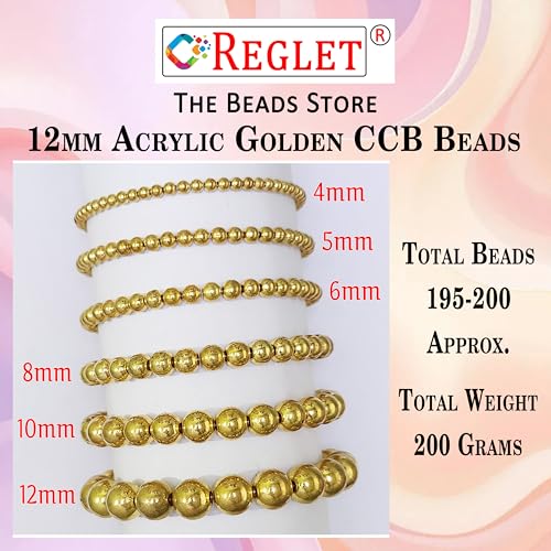 Image of 200 Pcs Golden Pearl Beads for Jewellery Making Kit | Bead Bracelet Making for Women Girls Kids | Crystal Beads for Craft | Pearls for Craft | 12mm | 200g