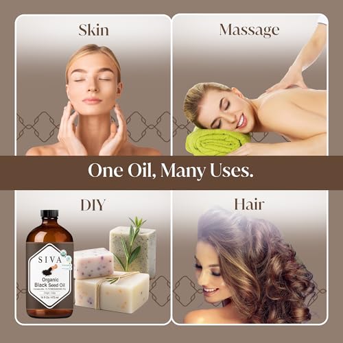 Image of Siva Black Seed Organic Oil 16oz (473ml) Premium Cold-Pressed Organic Carrier Oil for Face, Skin Care, Body Massage, Hair Care, Hair Oiling & Scalp Massage
