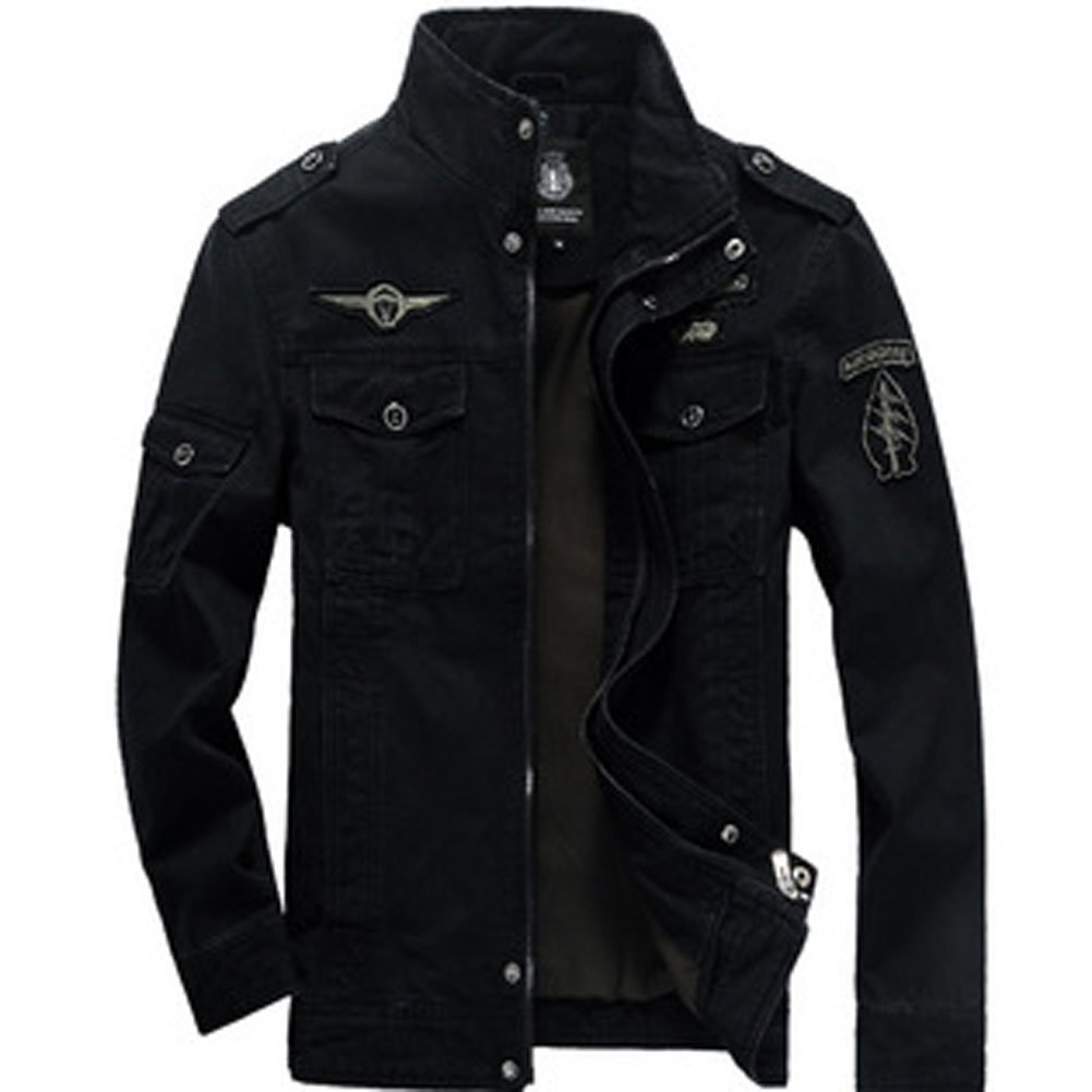 Men's Fashion Jackets Cotton Jacket Military Jacket Style Air Force Coat (UK X-Large (Asia 3XL), Black)