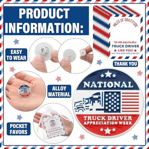 Hoteam 24 Sets National Truck Driver Appreciation Week Pins Bulk National Truck Driver Appreciation Party Favors Thank You Gift for Week Party4