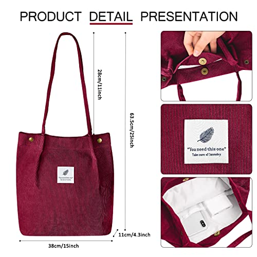 Image of Ayieyill Corduroy Tote Bag for Women Canvas Shoulder Cord Purse with Inner Pocket