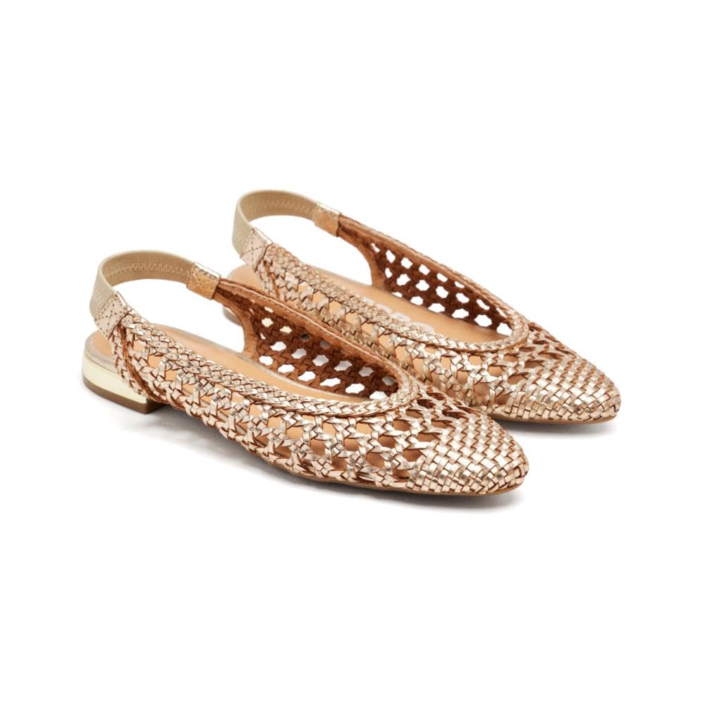GIOSEPPO Black Leather Braided Ballerinas for Women Guatavita, Gold, 8 UK