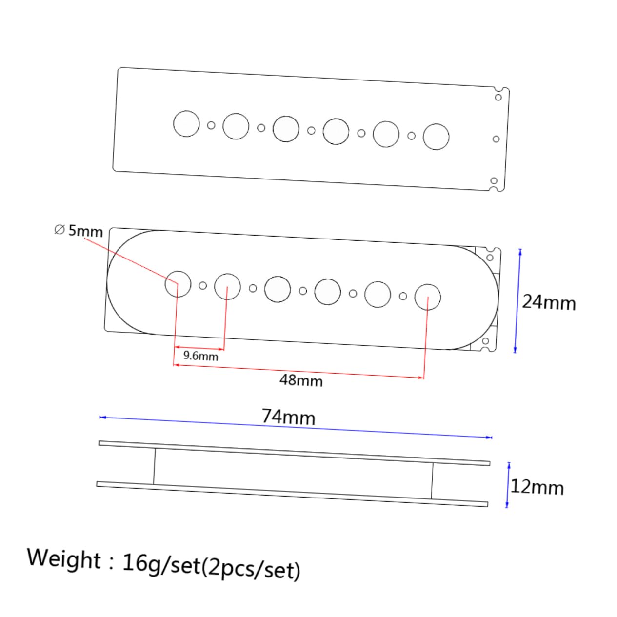 Toddmomy Elegant Bass Guitar Pickup Covers 6 String Humbucker Slug Bobbin Black Gb804 Diy Parts for Musicians