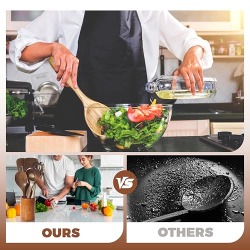 13 Piezas Utensilios de Cocina Madera Set de Utensilios de Cocina Menaje de Cocina de Teca Cucharas y Espátulas de Madera para Cocinar con soporte,reposacucharas y ganchos - imagen 6