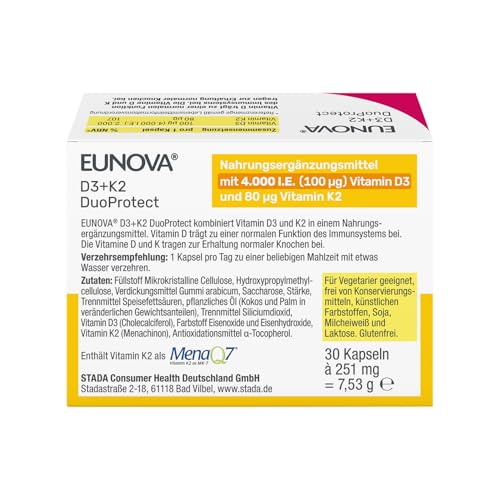 EUNOVA D3+K2 DuoProtect 4000 I.E., hochdosiertes Vitamin D3 & K2, 30 Stück – Ansicht 2