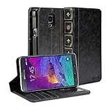 Galaxy Note 4 Case, GMYLE Book Case Vintage for Samsung Galaxy Note 4 IV N910 - Black PU Leather Wallet Stand Cover