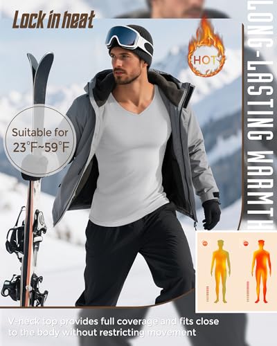 3 Pack Men's Thermal Shirts Big and Tall Long Sleeve V Neck Fleece Lined Base Layer Raglan Curved Hem Basic Tops2