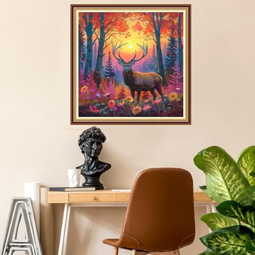 Image of Fanxvivy Stamped Counted Cross Stitch Kits for Adults Printed Cross-Stitch Patterns 11CT Stamped or Counted Cross Stitching Embroidery Kit Needlepoint Kits-Evening Glow elk 18x18 inch