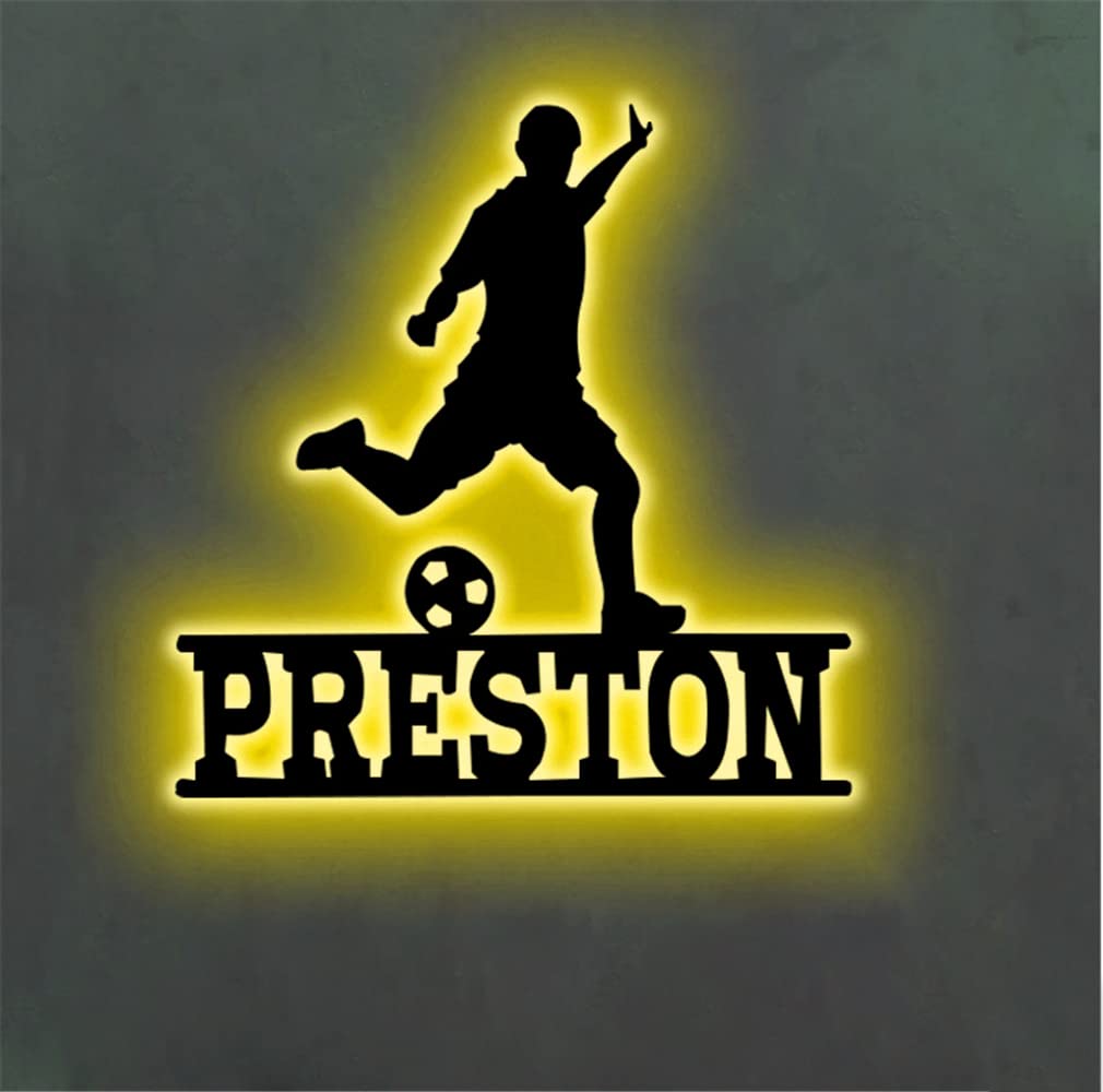 Personalized Football Neon Signs for Wall Decor Custom Name soccer Wall Ornament with 16 Colors LED Night Light Sports Theme Metal Wall Art Room Home Decor