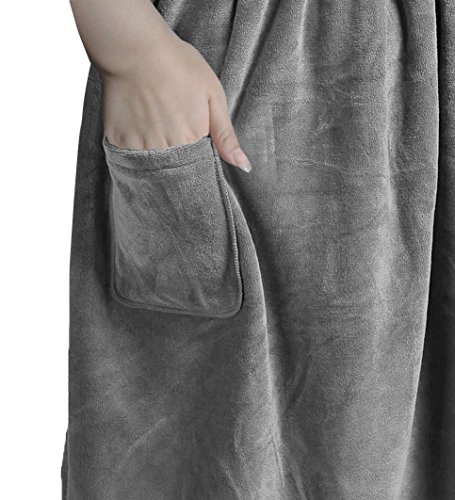 SINLAND Women's Spa Wrap Microfiber Lightweight Knee Length Bath Body Wrap Shower Robes with Adjustable Closure(28"x54",Grey)