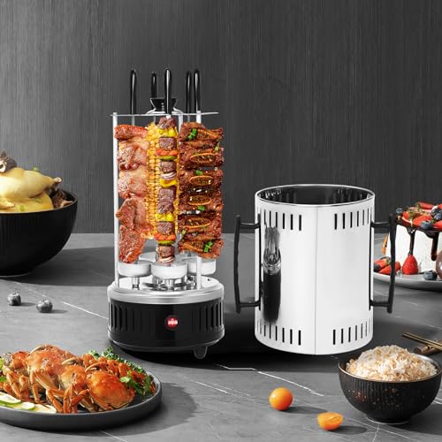 Barbecue verticale elettrico in acciaio inox, 5 spiedini, griglia per shish kebab, carne, gamberetti, gyros, riscaldamento protetto, 1000 W
