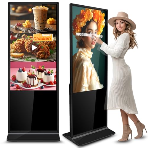 55-Inch Indoor Digital Signage Player, 4K Interactive Touchscreen Digital Kiosk Display with Android OS, Indoor Monitor WiFi HDMI/USB Input Auto Advertise Player, Floor Standing LCD Digital Signage