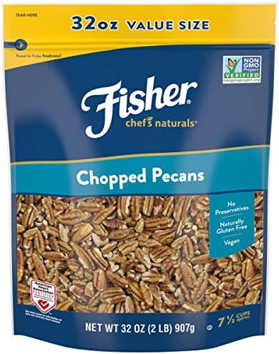 Fisher Chopped Pecans, 32 Ounces, Unsalted, No Preservatives, Naturally Gluten Free, Non-GMO, Vegan, Paleo, Keto Nuts