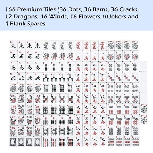 ZGME American Mahjong Set,166 Premium White Tiles with Printed Rectangular Bag and Accessories,4 All-in-One Mahjong Racks with Pushers,Complete Western Mah Jongg,Mah-Jongg,Ma Jong Set
