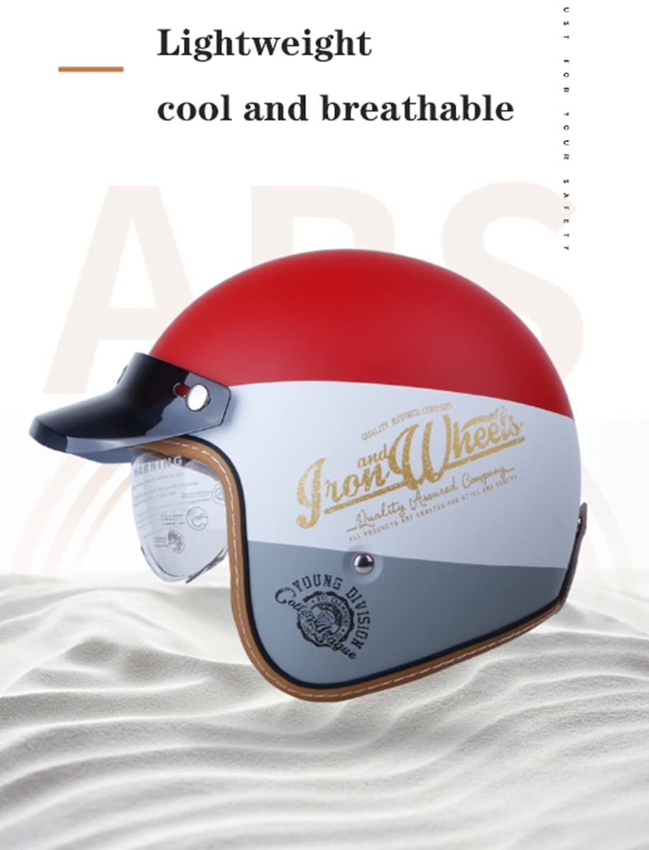 Demi Casque Casque Moto avec Visière Vintage Casques Bols Homologué ECE Casque Mobylette Ouvert Demi Casque Homme Femme Casque Jet pour Cruiser Hélicoptère Scooter