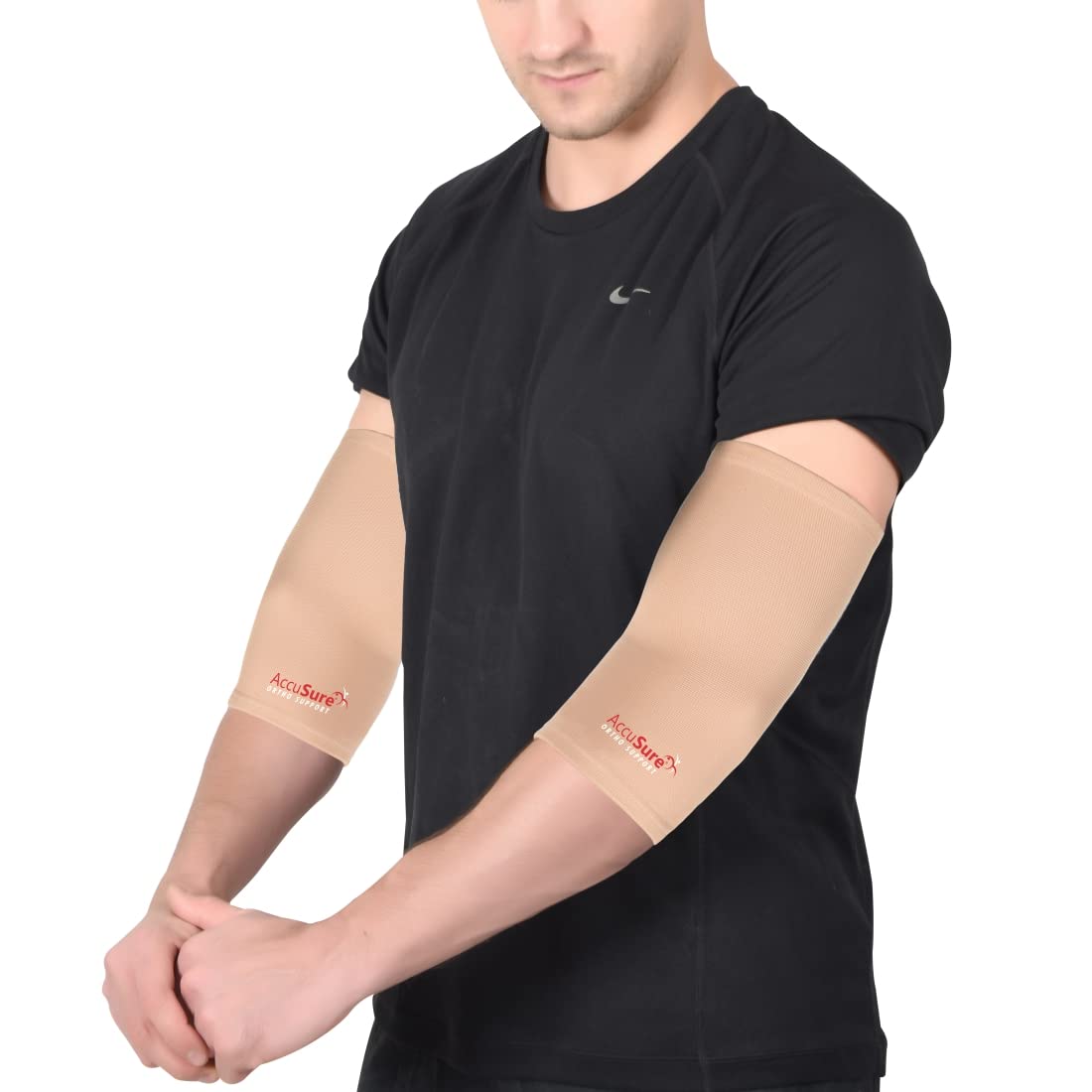 AccuSure Elbow Support Compression Sleeves Pair Instant Arm Brace for Sports, Gym, Joint Pain, Cricket, Tendonitis, Tennis Elbow, Weightlifting, Pain Relief for Men and Women | Beige (S) (B0C5TCVLP3) Amazon Price History, Amazon Price Tracker