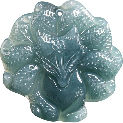 Collier jade naturel femme pendentif amulette fée renard bleu fétiche