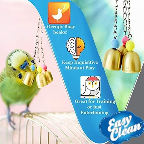 Image of SunGrow Parrot Toy with Bells, Playtime Essentials for Finches, Fun Enrichment for Lovebirds, Galvanized Steel Cage Bell Toy, Daily Activity Bell Chime, Hanging Cage Accessory Add-on Conure Habitat