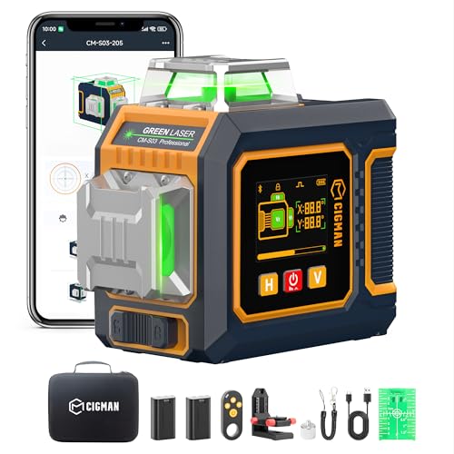 Laser en croix, niveau à bulle laser autonivelant 3x360 degrés, contrôle intelligent par application CIGMAN, avec écran LCD, laser de construction, laser vert en croix pour construction intérieure