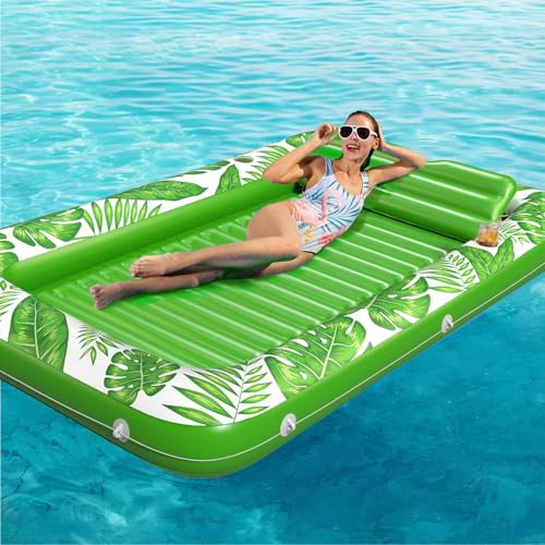 Image of Inflatable Tanning Pool Lounger Float - Jasonwell 4 in 1 Sun Tan Tub Sunbathing Pool Lounge Raft Floatie Toys Water Filled Tanning Bed Mat Pad for Adult Blow Up Kiddie Pools Kids Ball Pit (Green,XL)