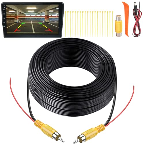 LbsAMP Cable RCA Video Male Male 15M avec 1 Adaptateur RCA Femelle Femelle et 1.5M Câble D'alimentation DC Câble D'extension de Caméra de Recul Vidéo Jack...
