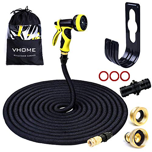 Preisvergleich Produktbild VHOME Gartenschlauch Flexible Wasserschlauch Set - Erweiterbar Magic Garden Schlauch Dehnbar für Bewässerung, Autowäsche, Haus Spülen, PET-Bäder (30M, Schwarz)