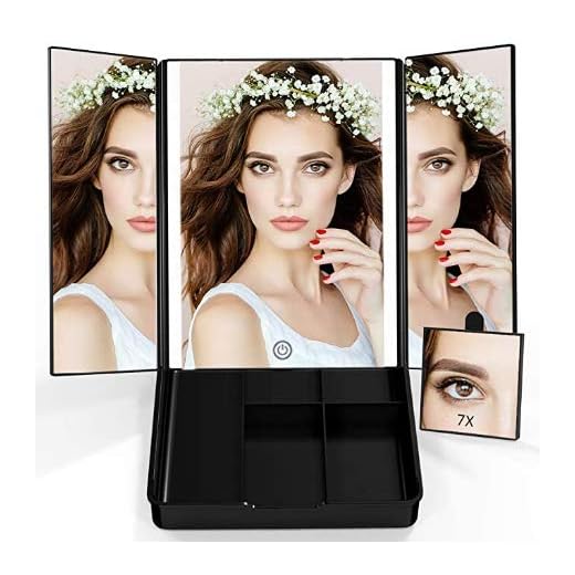 Abody Espejos de Maquillaje,Espejos LED con 7X Aumento con Organizador,Espejo Cosmético Luminoso,Espejos Plegables,Perfecto Regalo Set brochas