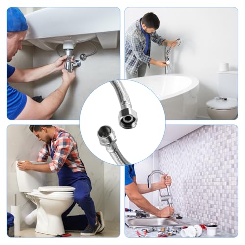 3 Stk Flexschlauch 3-8 Zoll, Panzerschlauch 3/8 Zoll Überwurf x 3/8 Zoll Außengewinde, Edelstahl 20cm Verbindungsschlauch für Eckventil Wasserhahn Anschlussschlauch Armaturenschlauch Verlängerung