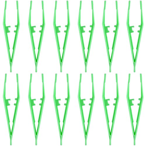 SATINIOR 12 Pack Plastic Beads Tweezer Fuse Beads Tweezers for DIY Crafts, Green