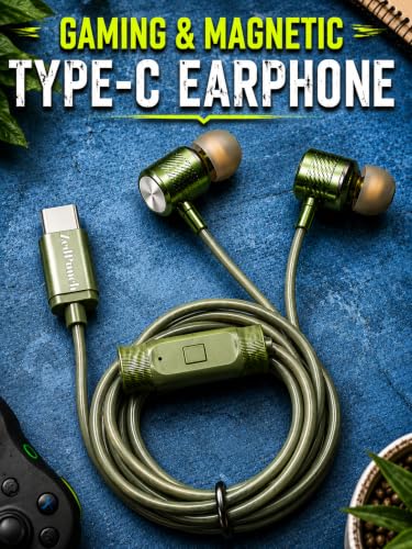 Image of ZedPunch Gaming Type-C Wired Earphone with Mic, 10mm Dynamic Bass Driver, Magnetic in-Ear Headphones, Low Latency Sound for Gaming, 1 Button Control, HD Calling, Voice Assistant (Dark Green)