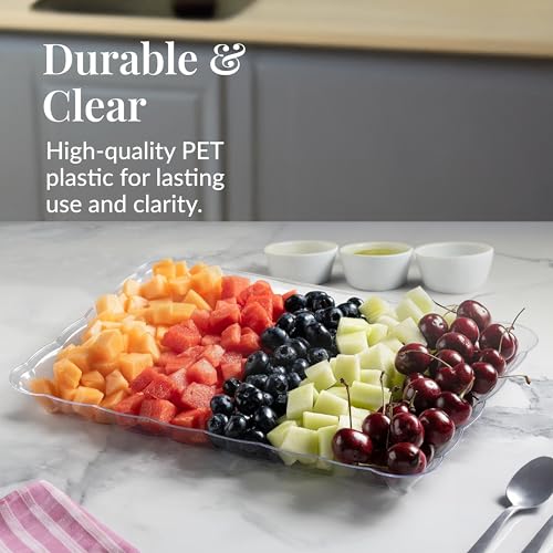Prestee 12-Pack Rectangular Plastic Serving Platter - 9x13 Inches Disposable Food Tray for Parties and Events - Clear Platters for Dessert Table Displays, Appetizers, Snacks, and More - Image 3