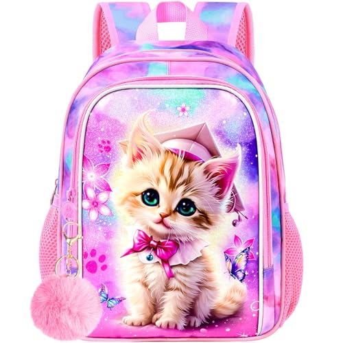 gxtvo Cat Backpack for Toddler Girls - 13' Water Resistant Kindergarten Bookbag, Cute Preschool Bag for Little Kids