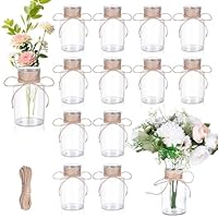 12 Stück Kleine Glasvasen, 125ml Mini Glasvasen mit Juteschnur, Vintage Blumenvasen, Deko Kleine Vasen Set für Tischdeko Hochzeit Geburtstag Party, Spülmaschinenfest