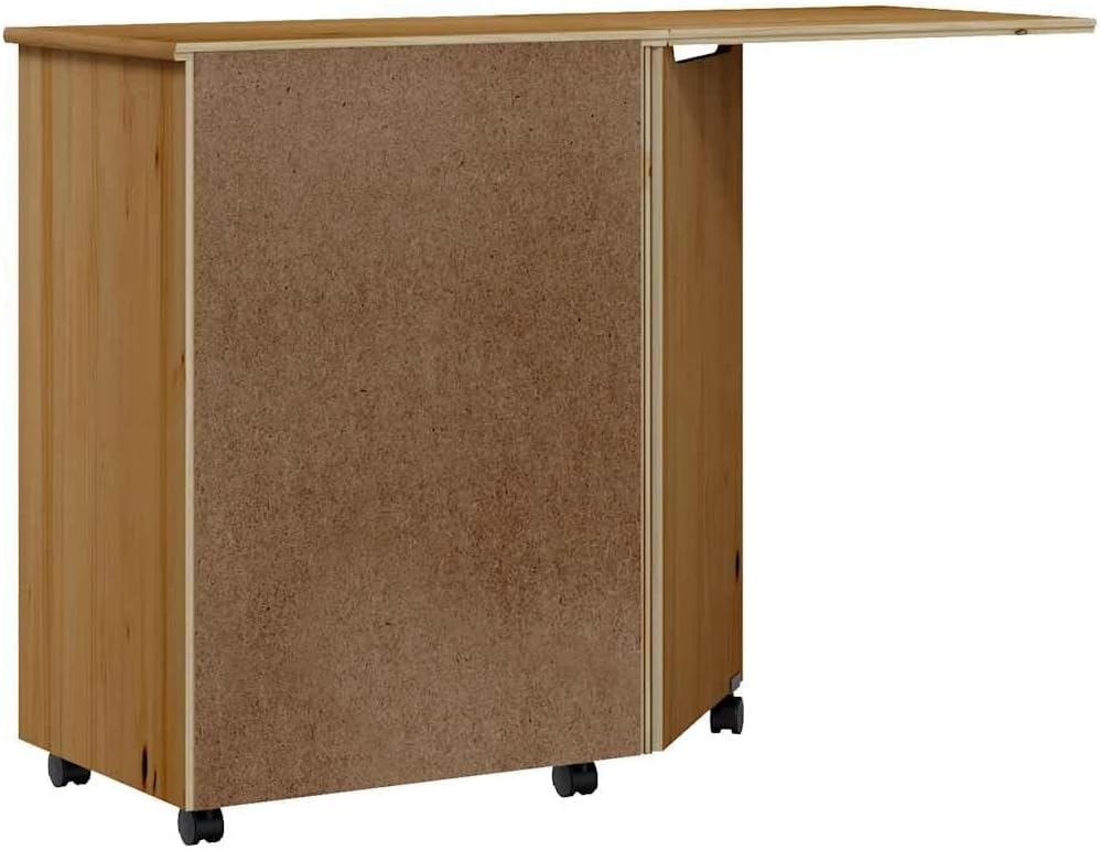 Rolling Cabinet with Desk MOSS Honey Brown Solid Wood Pine - 7-Drawer Mobile Office Storage Organizer with Rustic Charm for Home Workspace - Durable Natural Wood File Cabinet with Easy Rollers