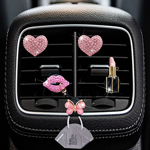Image of Bling Heart 4 Pcs Pink Lip Air Vent Clips + Butterfly Mask Hook