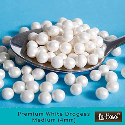 Image of La Casa Premium White Dragees | Medium(4mm) Sized Pearl Balls Ideal for Cake Decoration & Garnishing | 100g |