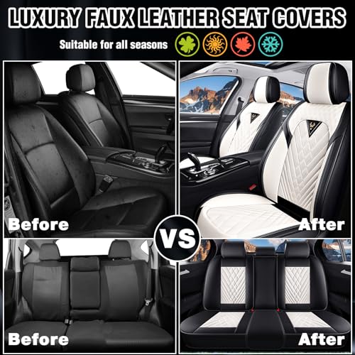 Image of Sequoia Seat Covers Custom Fit for Toyota Sequoia 2001-2026, Waterproof Nappa Leather Car Seat Cover, Comfortable and Anti-Slip Full Set Car Seat Covers(5 Seats /Black White)