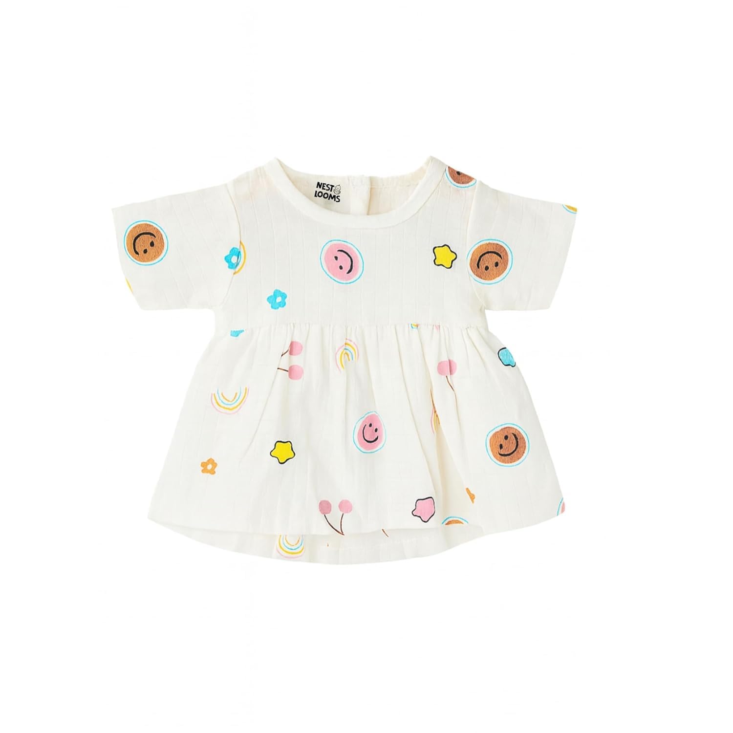 100% Muslin Cotton Frock for Infant Baby Girl with Back Button Closure, Skin Friendly, Knee-Length Kids Frock Baby Girl Cotton Dress with Cute Print-image-31