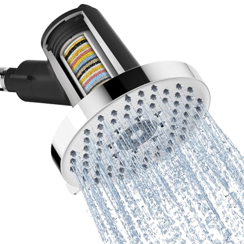 Image of SR SUN RISE Filtered Shower Head with Filters- High Pressure Rain Shower Head,with 20-Stage shower Filter,1.8 /2.5 GPM Flow Rate,6 Spray Modes for Hard Water Softener,Remove Chlorine (Chrome,5.5 Inch)