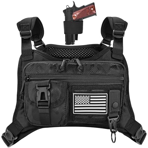 DEYACE Chest Bag for Men, Gun Vest Holster Fits Most Pistols, Adjustable EDC Tactical Chest Pack for Workouts Running Hiking