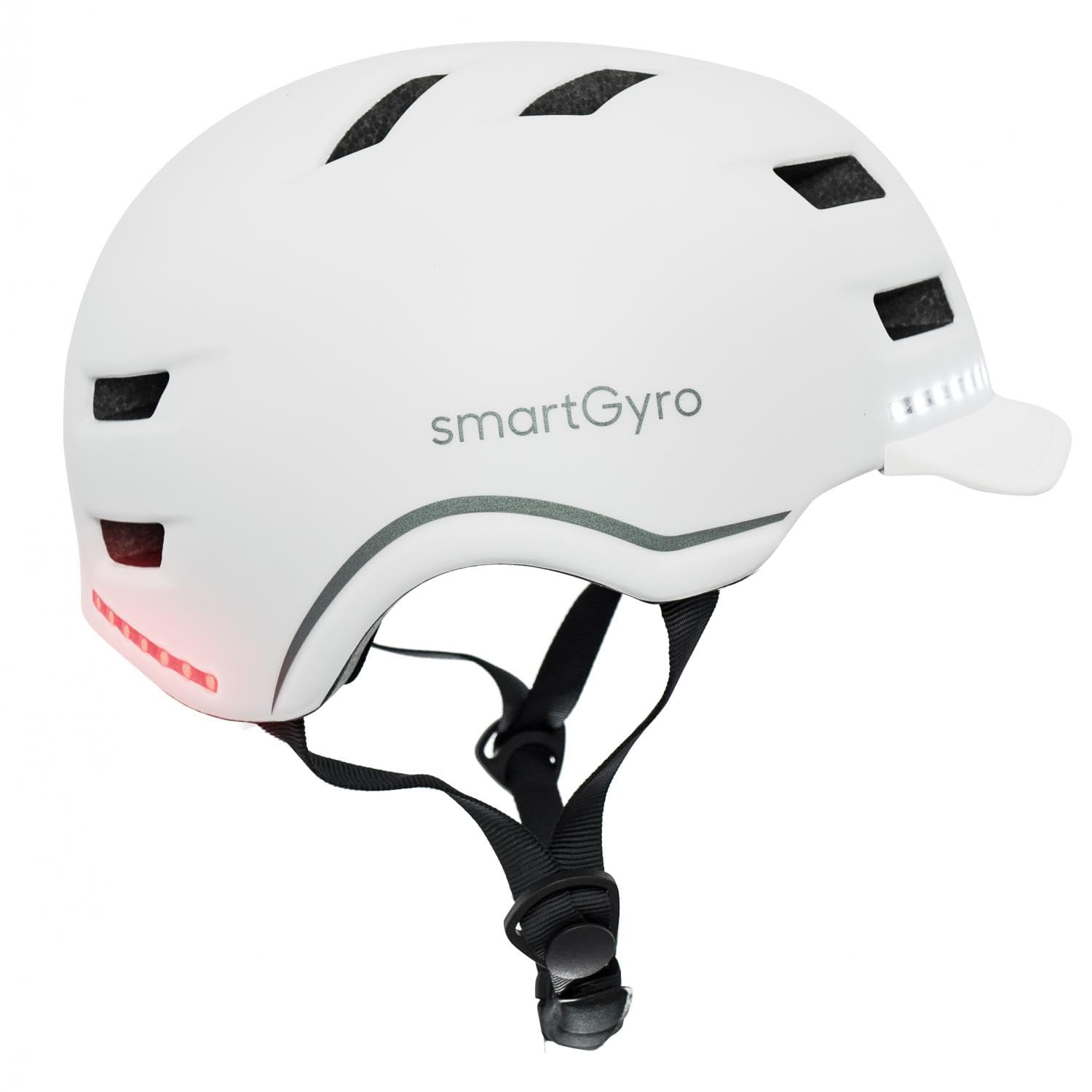 smartGyro Smart Casco, Casco Smart PRO con Luce di Frenata Automatica, Indicatori di Direzione, Altoparlanti, Bluetooth, EPS + PC, Batteria, Visiera Anteriore, Led Anteriori e Posteriori, M, Bianco