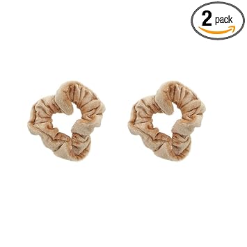 Velvet Solid Scrunchies - Set of 2 (Camel)
