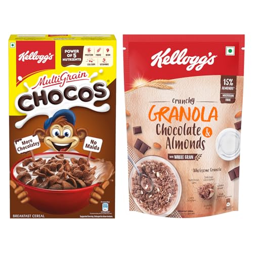 Image of Kellogg's Chocos, With Protein & Fibre Of 1 Roti* In Each Bowl*, 715G Pack & Crunchy Granola Chocolate & Almonds, Multigrain Flakes, 450G