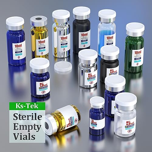 Ks-Tek Sterile Empty Vials with Self Healing Injection Port,with Flip Off Aluminum Cap,Sterile Package 10PCS (10ml Golden)