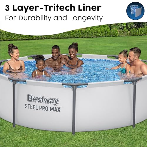 Bestway Steel Pro Max | Round Frame Swimming Pool with Filter Pump, Above Ground Frame Pools, Grey, 10’ - 2